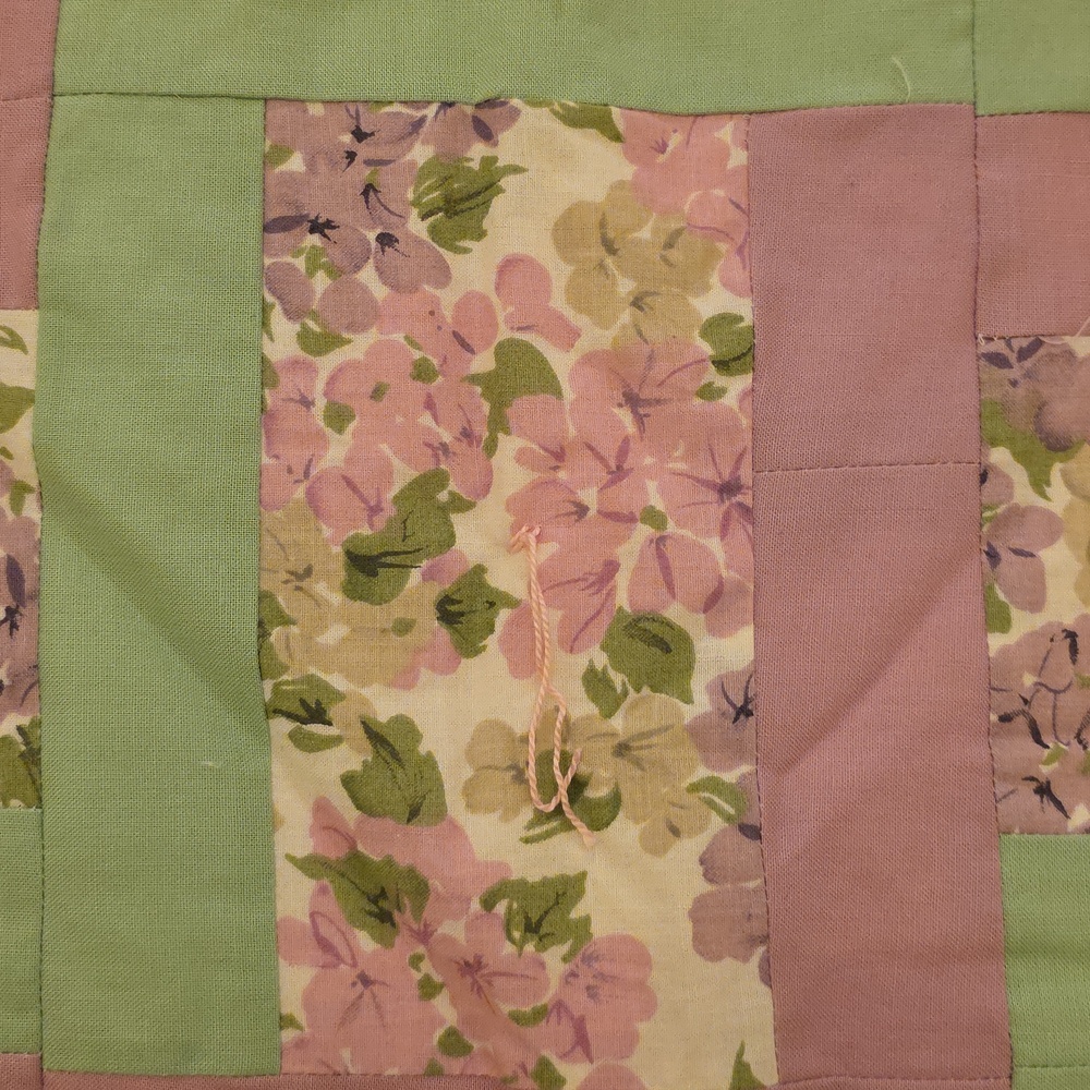 Floral Patchwork Quilt Top in Pink and Green - Picture 2 of 4